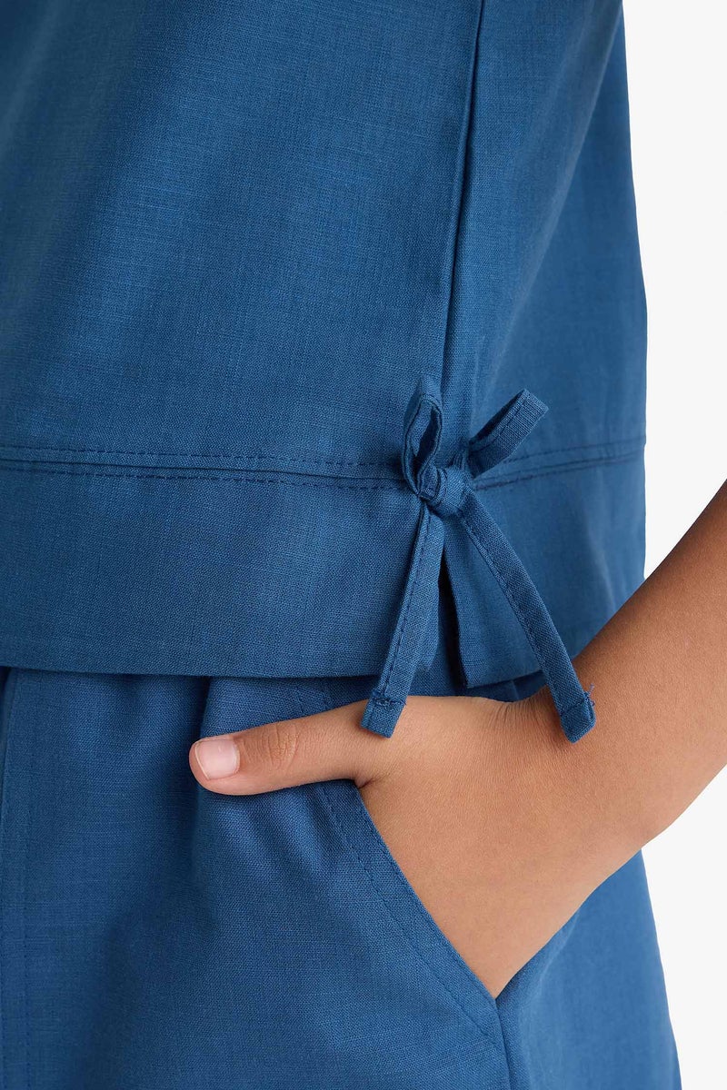 DeFacto Blue Girl Girl Short Sleeve Blouse Casual - Image 5